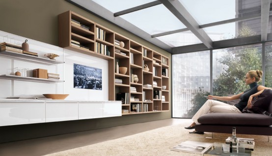 20 Modern Living Room Wall Units for Book Storage from Misuraemme