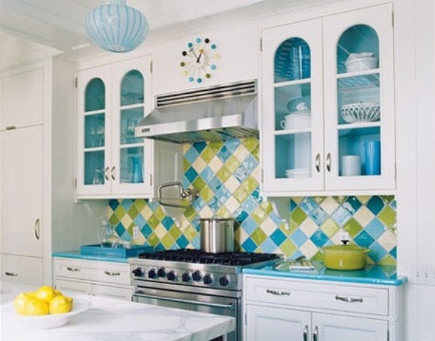 kitchen backsplash colorful colors kitchens tile tiles bright cabinets colored aqua digsdigs splash teal colourful scheme