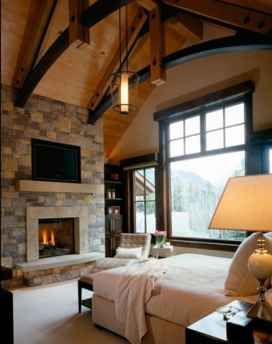 26 comfy and natural chalet bedroom designs digsdigs Désign chalet Fireplace