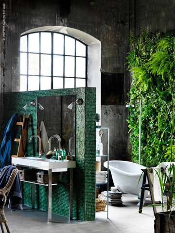Cool Bathroom With A Wall In Greenery