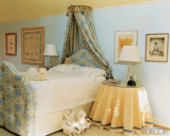 Cozy Girl Bedroom With An Upholstered Bed And Crown Canopy
