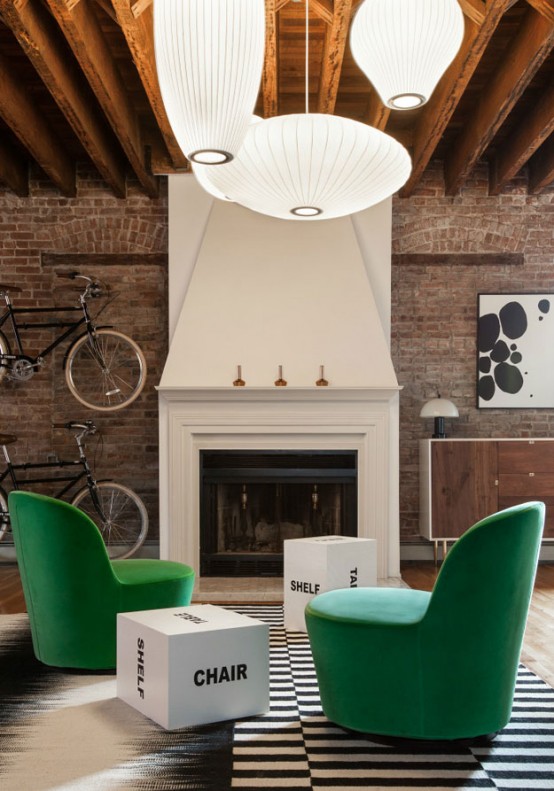 Eclectic Modern Loft With Emerald Accents Eclectic Modern Loft With Emerald Accents