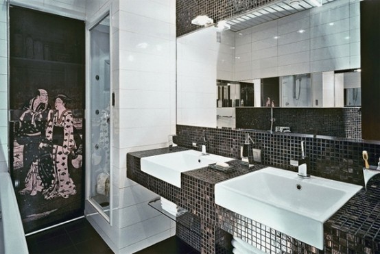 bathroom designs Master bathroom design idea Luxury-bathroom-area-with-shower-cabin-modern-washbasin-with-sinks-mirror-and-mosaic-tiles