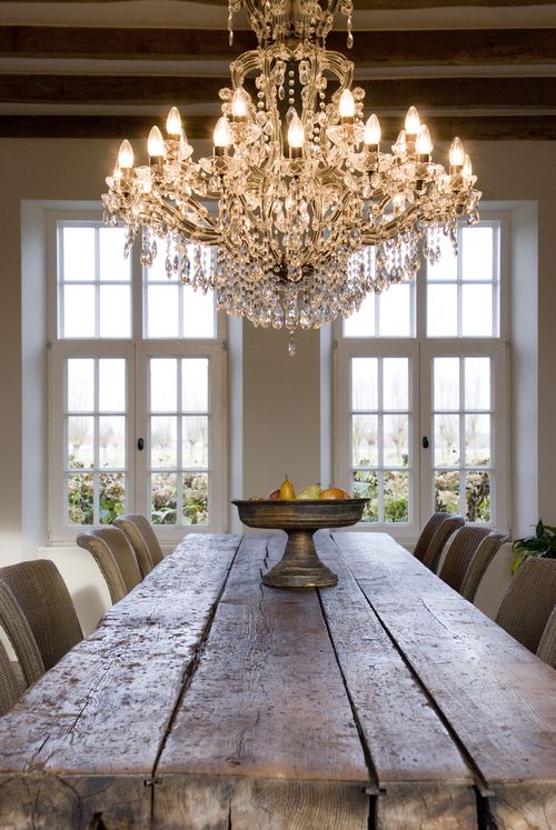 farmhouse dining rooms zones inspired chandelier french living rustic table glam wood country chandeliers harvest decor glass digsdigs modern lighting