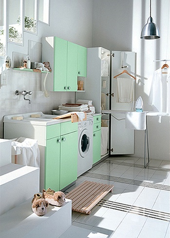 White and Colored Laundry Room Cabinets from Idea Group | DigsDigs