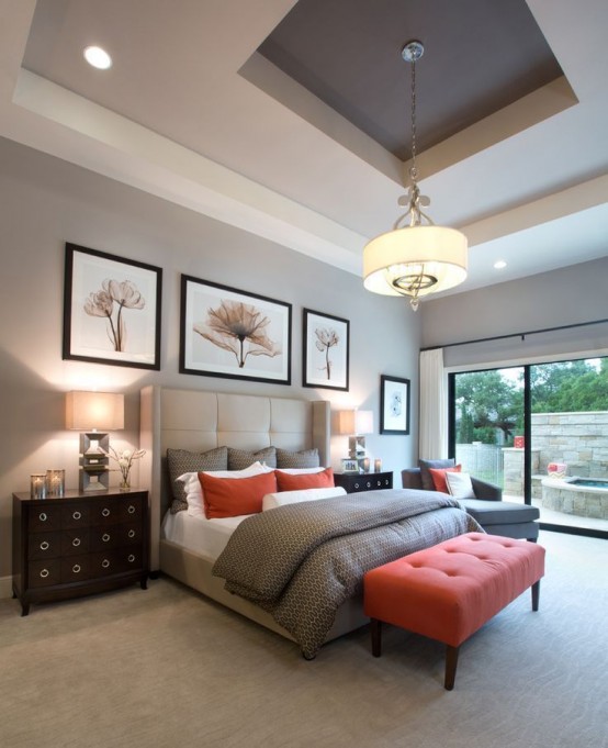 grey coral decor bedroom gray walls living master bed colors ceiling bedrooms orange paint ways frame digsdigs designs accent above