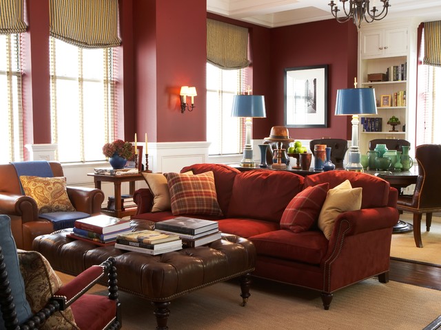 cream and cranberry living room