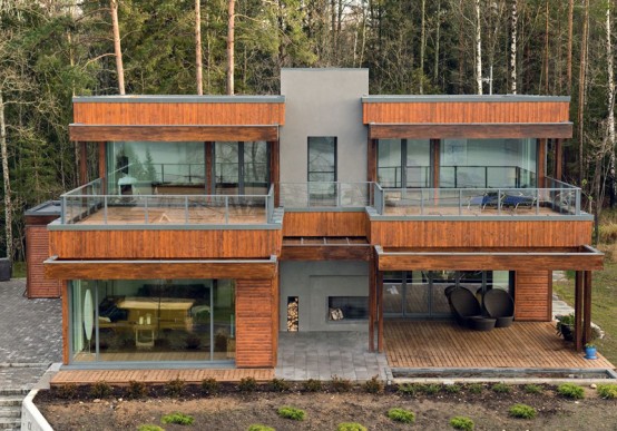 brown house design, brown house exterior, forest house design, forest houses, house in forest, willa nordic, modern home designs
