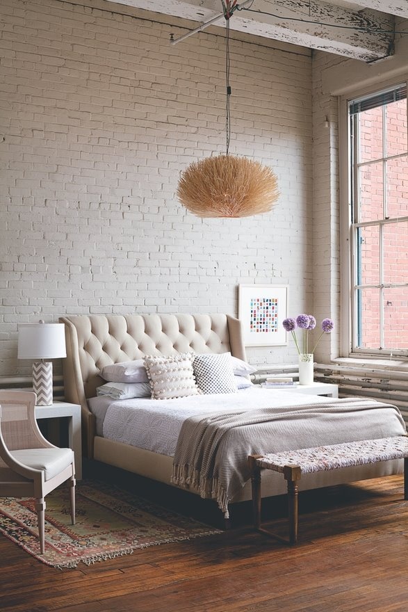 Simple Brick Wall In Bedroom for Large Space