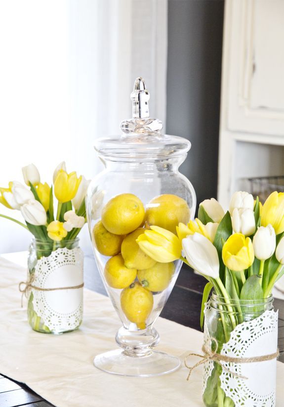 spring kitchen decor inspiring easter table decorating flower lemon digsdigs decorate glass centerpiece centerpieces easy diy yellow mason jars arrangements