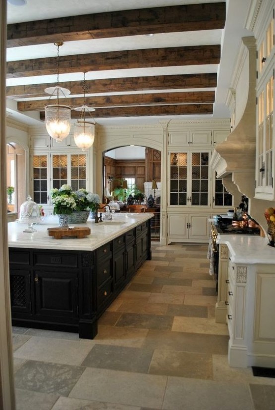 36 Inviting Kitchen Designs With Exposed Wooden Beams - DigsDigs