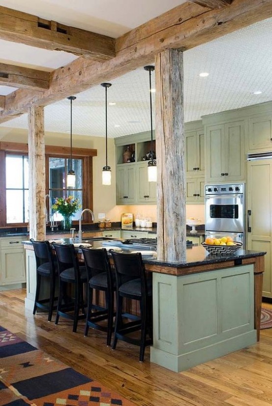 kitchen beams exposed wooden designs inviting wood modern beam rustic island cabinet cabinets kitchens reclaimed support country colors bar living