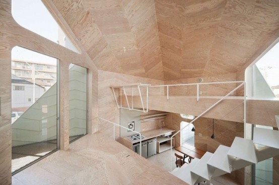 Minimalist Larch Covered Tsubomi House With 7 Split Levels