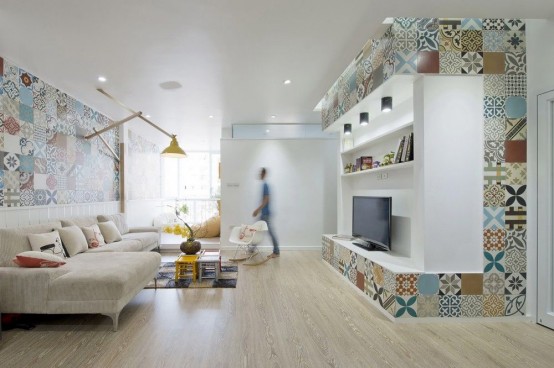 Modern Apartment Design With Colorful Wall Tiles And Accents Modern Apartment Design With Colorful Wall Tiles And Accents