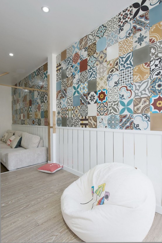 Modern Apartment Design With Colorful Wall Tiles And Accents Modern Apartment Design With Colorful Wall Tiles And Accents