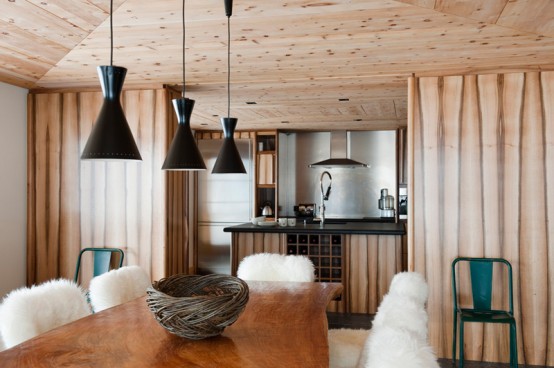 Modern Chalet With Wood Clad Interiors And Touches Of Green
