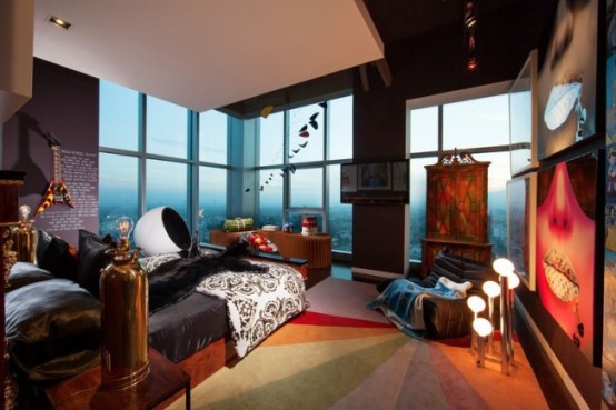 Modern Surrealist Penthouse With Colorful Interiors Modern Surrealist Penthouse With Colorful Interiors