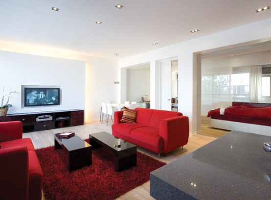 apartment interior decor,modern apartment decor,red apartment,tel aviv,white apartment,modern home designs