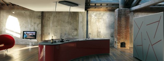Rustic Modern Red Kitchen