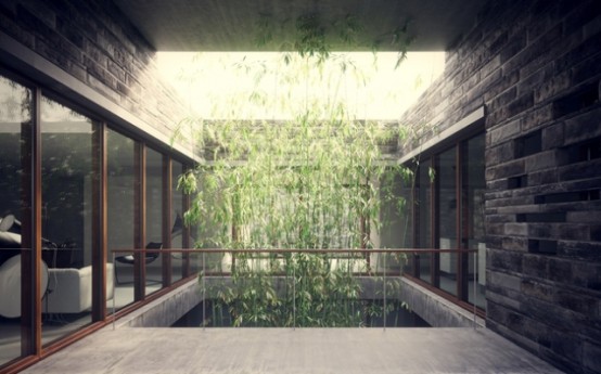 Stonework House Design With Bamboo Growing Inside Stonework House Design With Bamboo Growing Inside