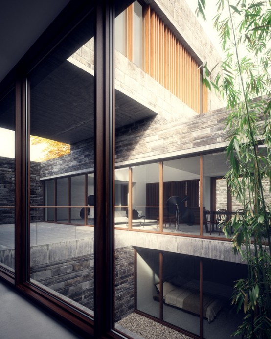 Stonework House Design With Bamboo Growing Inside Stonework House Design With Bamboo Growing Inside