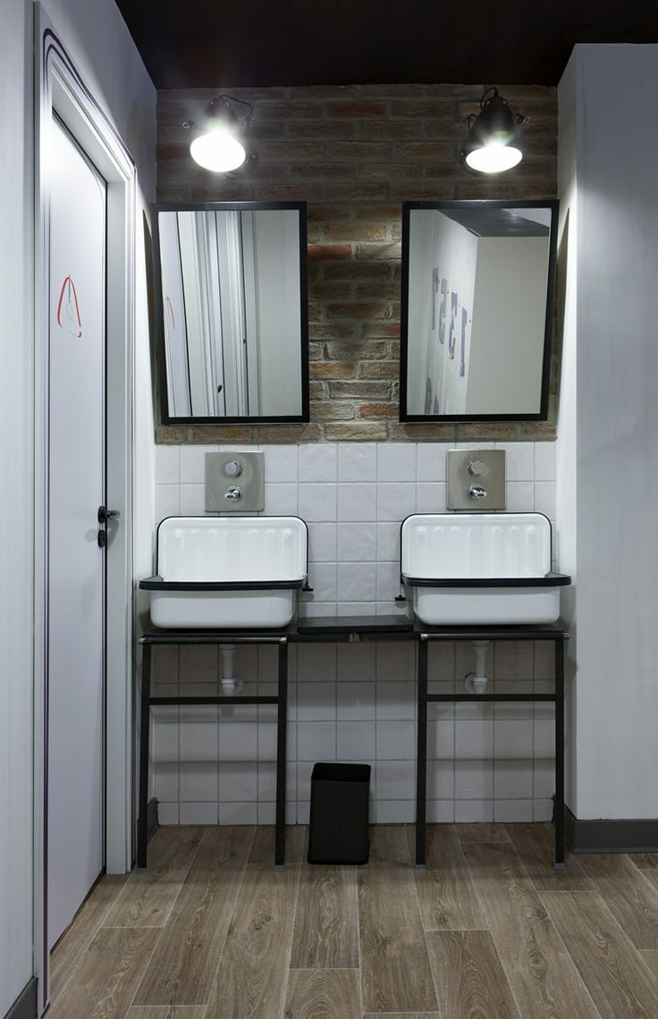 industrial bathroom hostel designs chic minimalist madrid modern metal vanity sink decor mirrors toilet ventura walls rough double restroom digsdigs