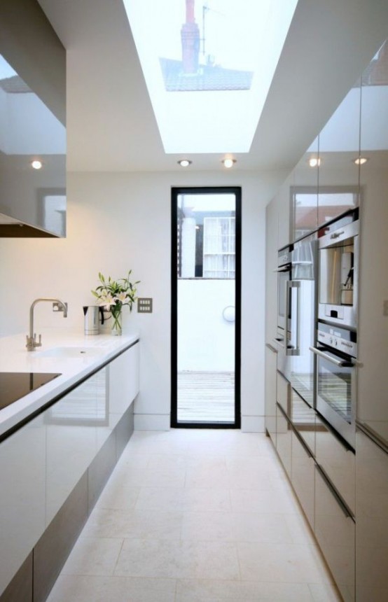 kitchen narrow stylish functional designs modern galley window digsdigs spaces source layout extension windows kitchens slim sleek plan space