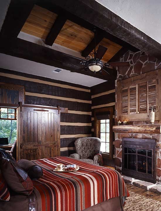 barn bedroom rustic bedrooms barns decor western stylish log stone bed architectureartdesigns wooden wood fireplace romantic cabin decorations toned earth