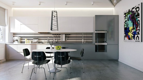 Stylish Andedgy Modern Loft Design In Grey And White