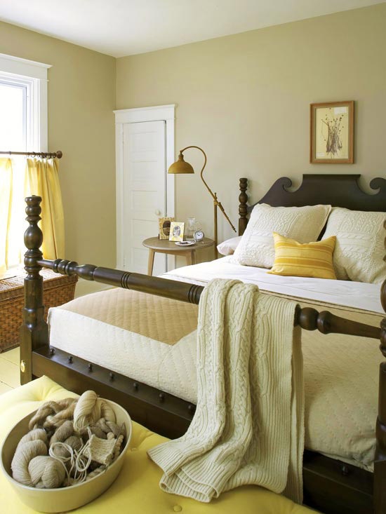 yellow bedroom bedrooms warm sunny accents colors interior master schemes cozy decorating walls country light khaki wheat furniture modern accent