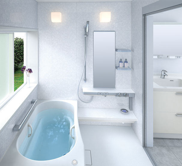 Small bathroom design with laundry