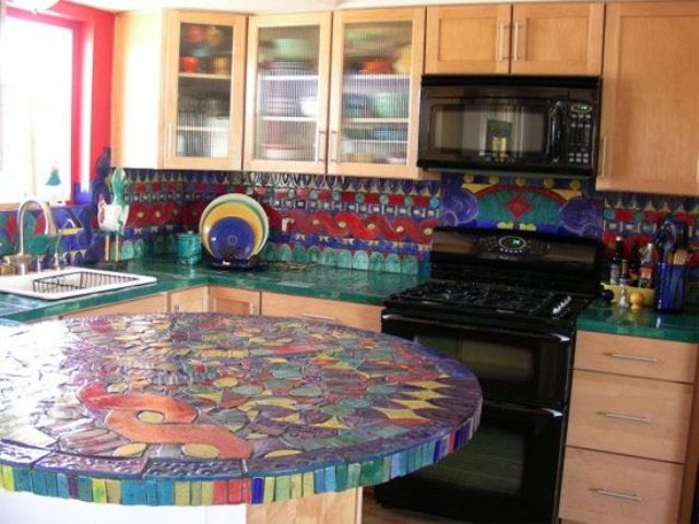 countertops countertop kitchen mosaic tile unique colorful counter backsplash materials handmade eclectic tops cool glass counters tiles penny designs different