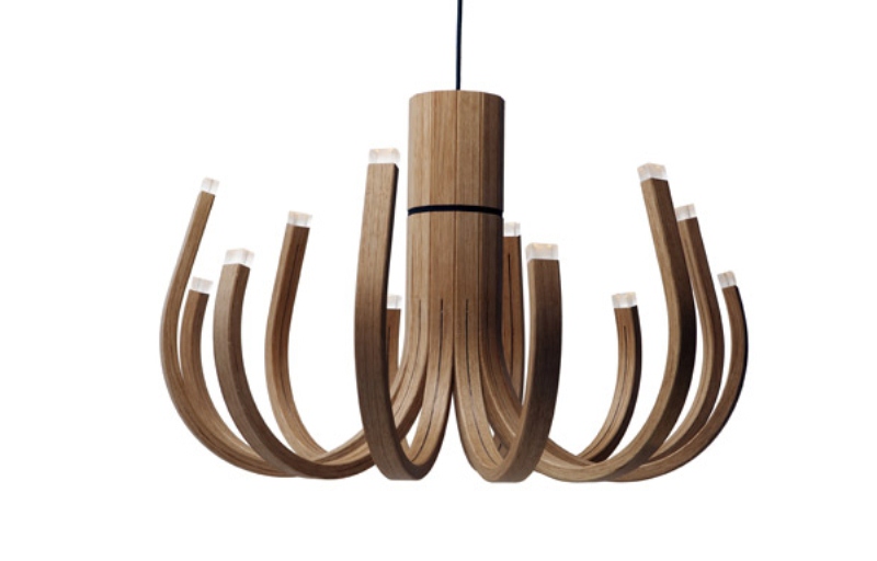 Unusual Wooden Chandelier With LED Lamps DigsDigs