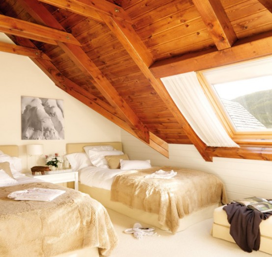 vintage wooden house in the pyrenees 15 554x525 Thiết kế không gian lãng mạn với tầng áp mái phong cách vintage