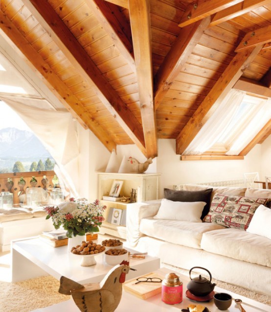 vintage wooden house in the pyrenees 3 554x637 Thiết kế không gian lãng mạn với tầng áp mái phong cách vintage