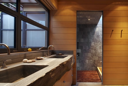 wooden house bath creekside residence