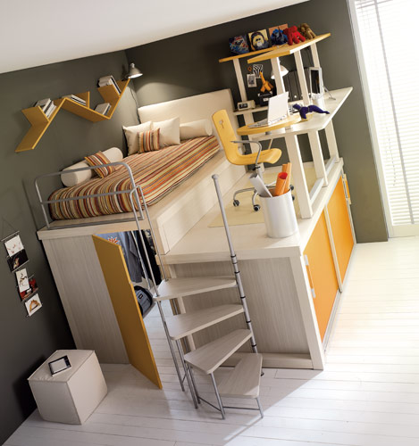 ديكورات جديده لغرف نوم الأطفال yellow-loft-teenage-