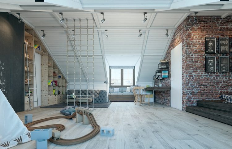 Creative Attic Industrial Loft Room For A Little Boy