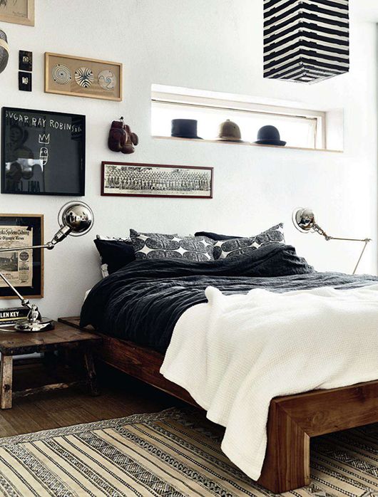 black and white bedding with a pattern