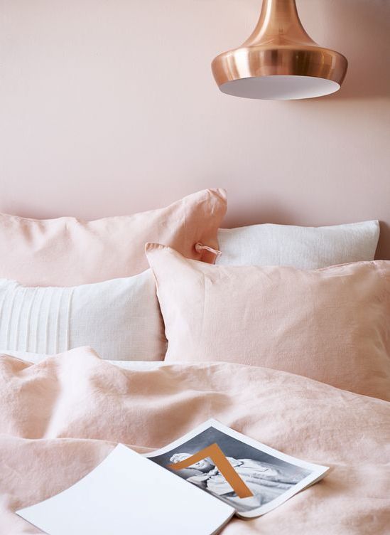Blush is a classic shade for a girl's space, and this bedding is a cool example, white refreshes it a bit