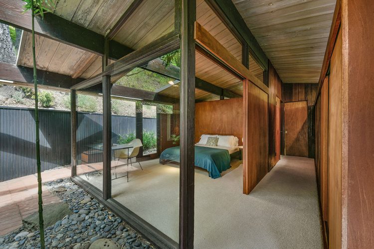 most of walls are clad with wood of various shades