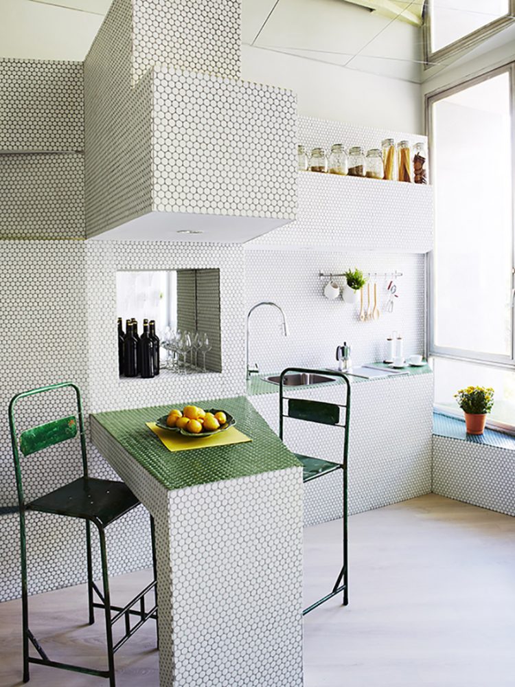 The surface of each wall contains all the necessary things for daily life