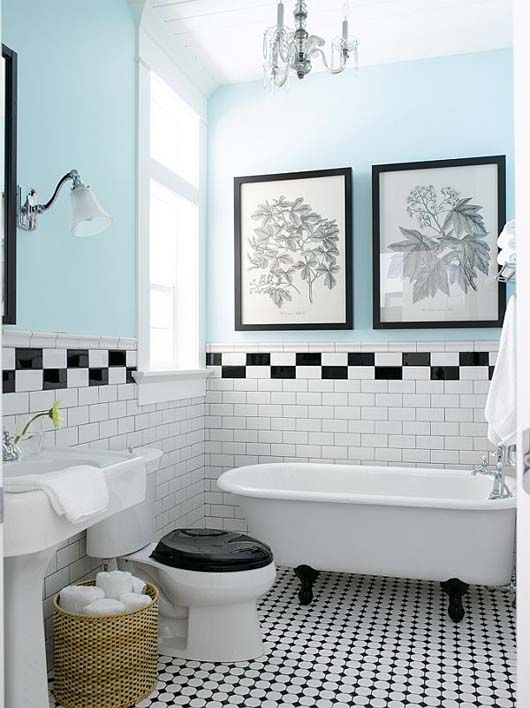 black and white bathroom border wall tiles