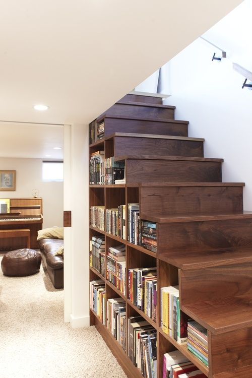book storage inside the stairs