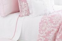07 pink printed bedding with pompoms
