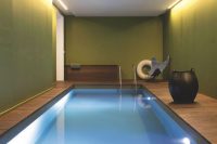 09 modern simple indoor pool with a wooden deck around