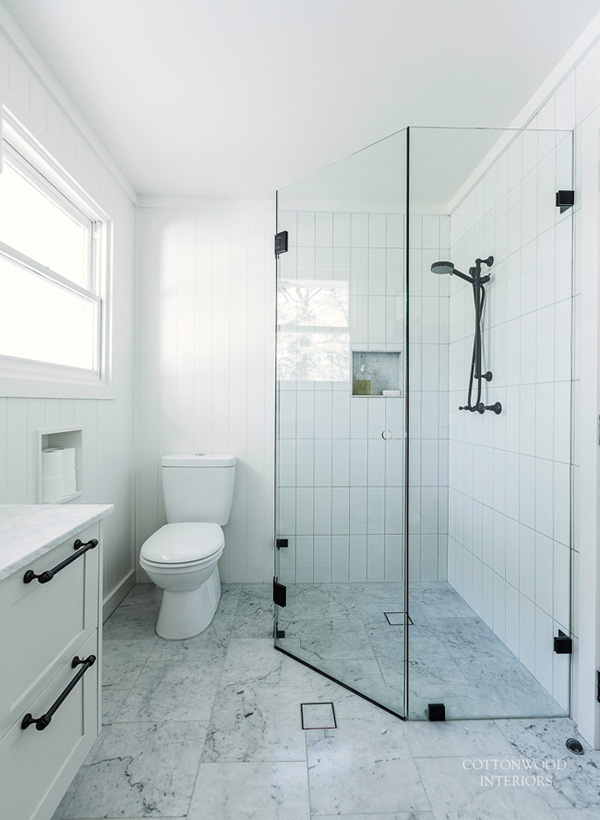 the shower cabin is transparent