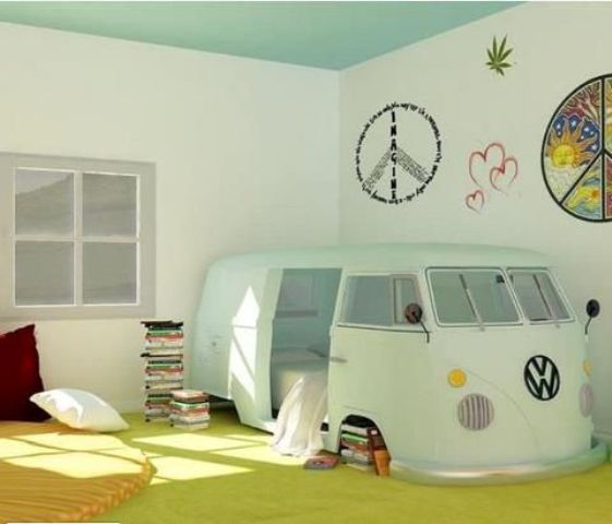 a retro VW bus kid bed