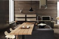 14 kitchen island with a contrasting wood panel for eating