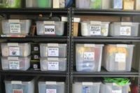 15 metal framed shelving with plastic tubs